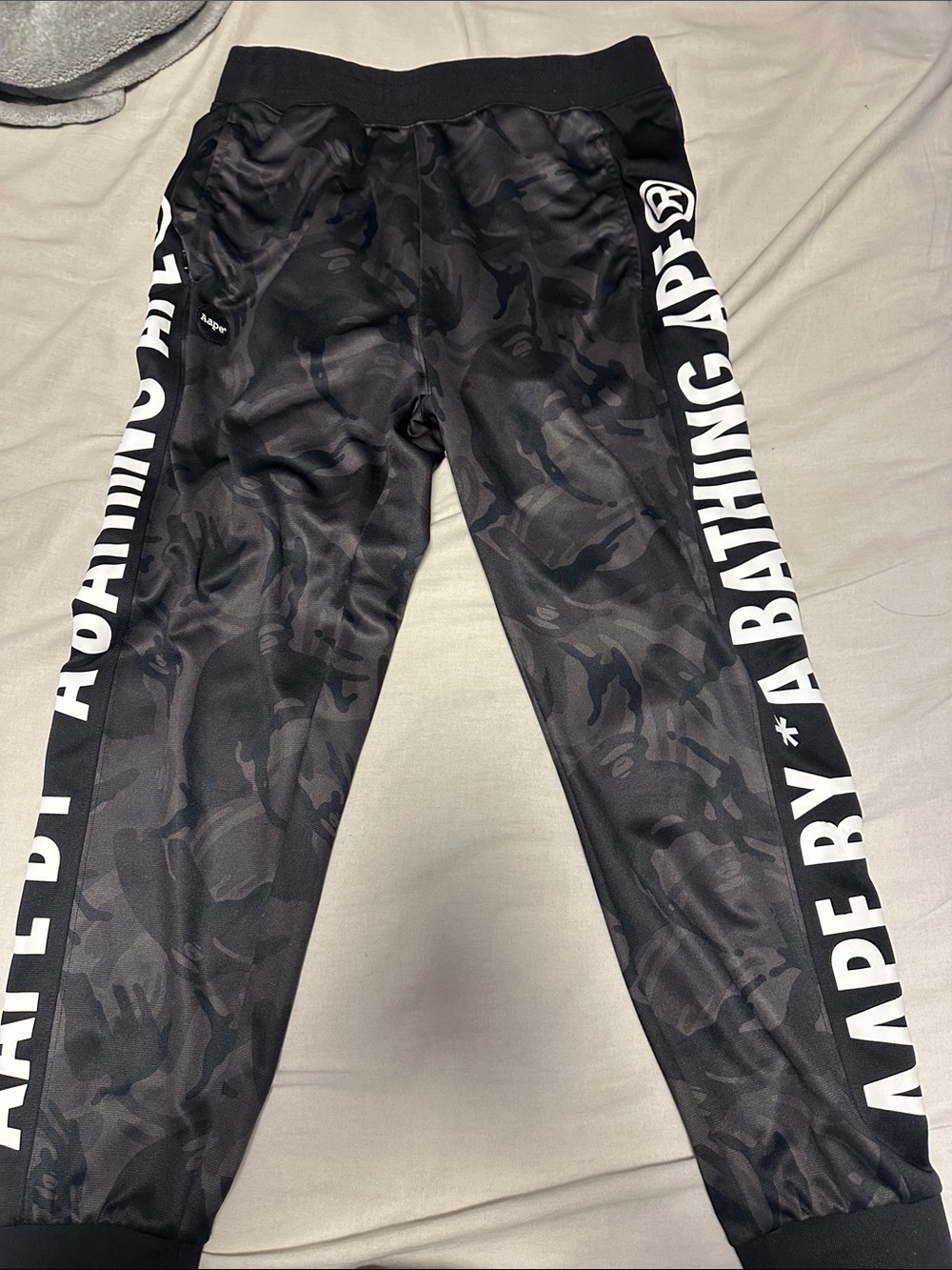 Bape Black Camo Joggers with White Side Logo